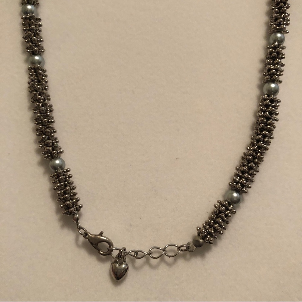 Silver tone spacer & bead necklace. - Picture 6 of 6